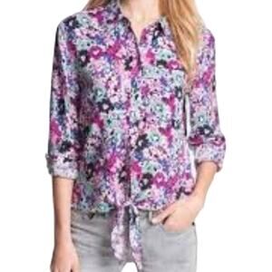 Two by Vince Camuto Tie Front Floral Button Up Shirt Blouse size Large